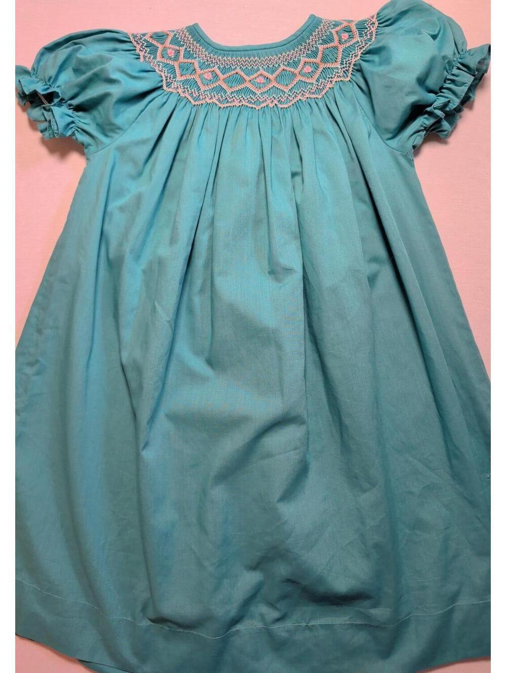 Rosalina Collection Girls 3T Blue Dress with Smocked Neckline
